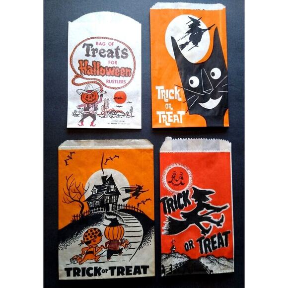 Halloween Candy Trick Or Treat Bags Witch Smiling Moon Man Cowboy Black Cat (4) - Picture 2 of 3